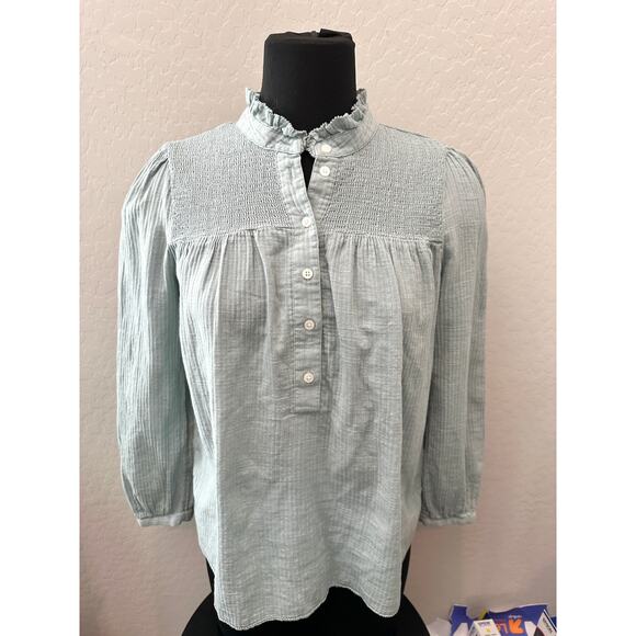 J.CREW | Pale Blue Smocked Yoke Button Front Blouse | Size Small - Picture 2 of 5